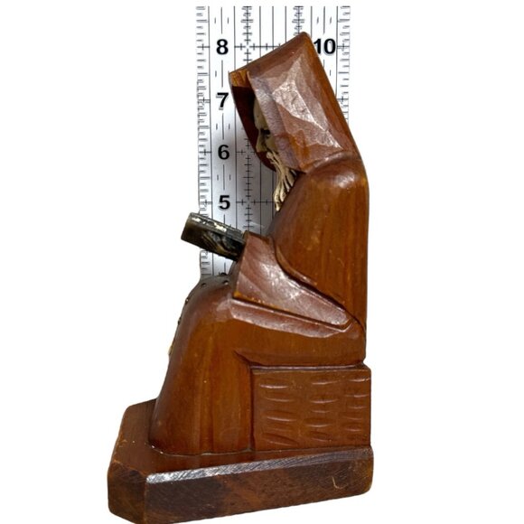 Vintage Hand Carved Wooden Monk Figurine with Rosary & Book Religious Folk Art - Picture 2 of 8